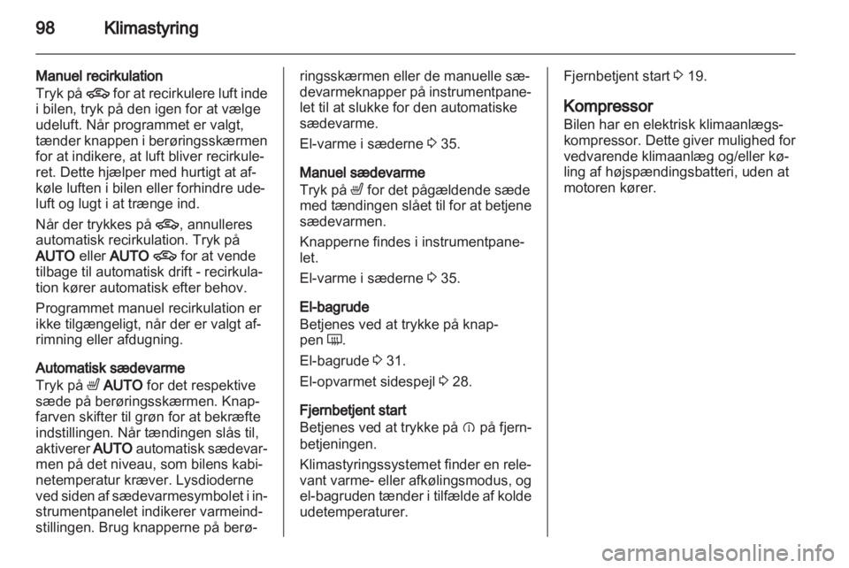 OPEL AMPERA 2012  Instruktionsbog (in Danish) 