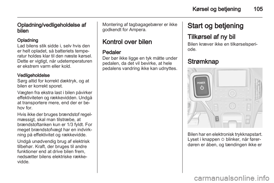 OPEL AMPERA 2013  Instruktionsbog (in Danish) 