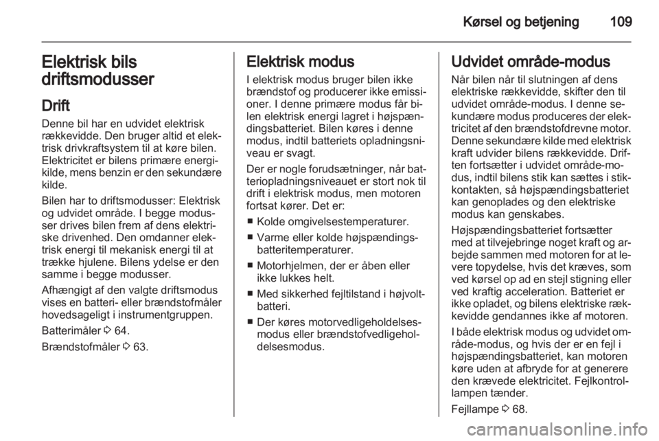 OPEL AMPERA 2013  Instruktionsbog (in Danish) 