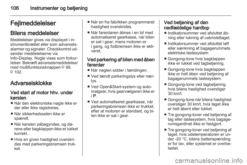 OPEL ASTRA H 2012  Instruktionsbog (in Danish) 