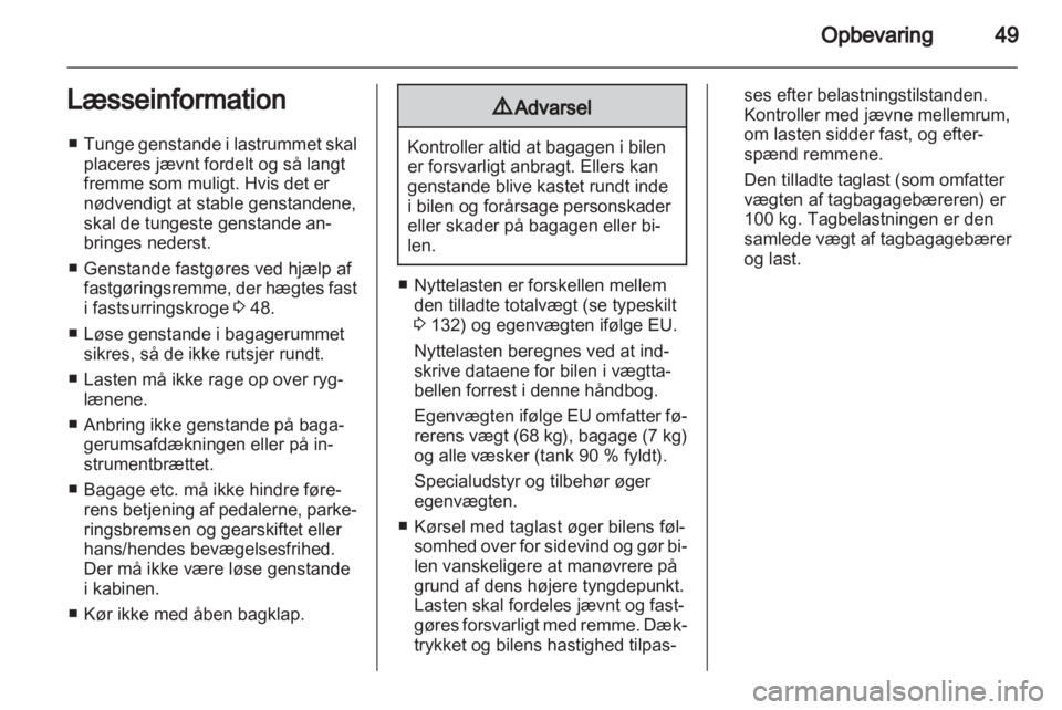 OPEL COMBO D 2012  Instruktionsbog (in Danish) 
