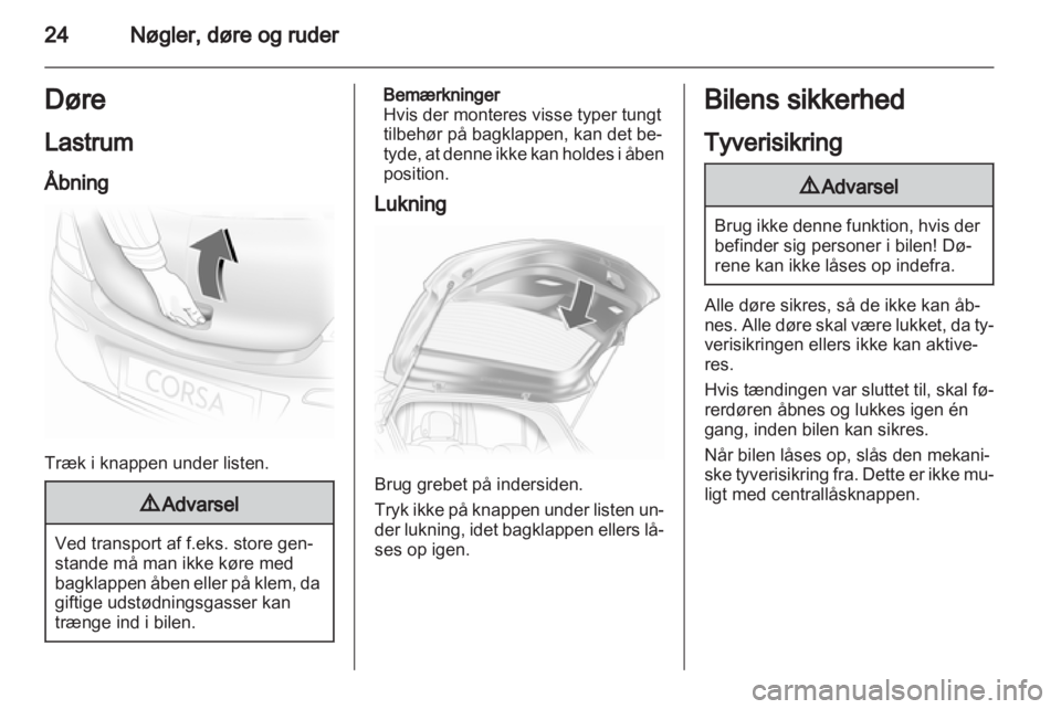 OPEL CORSA 2012  Instruktionsbog (in Danish) 