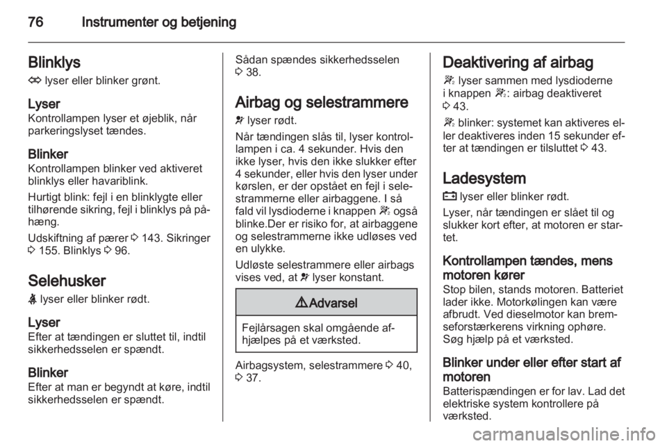 OPEL CORSA 2012  Instruktionsbog (in Danish) 
