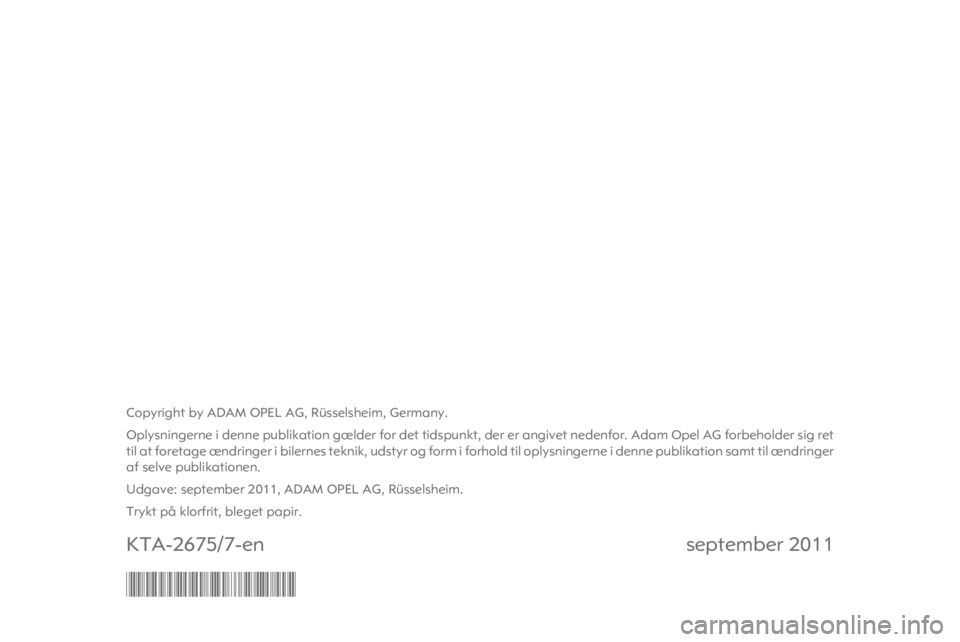 OPEL INSIGNIA 2012  Instruktionsbog (in Danish) 