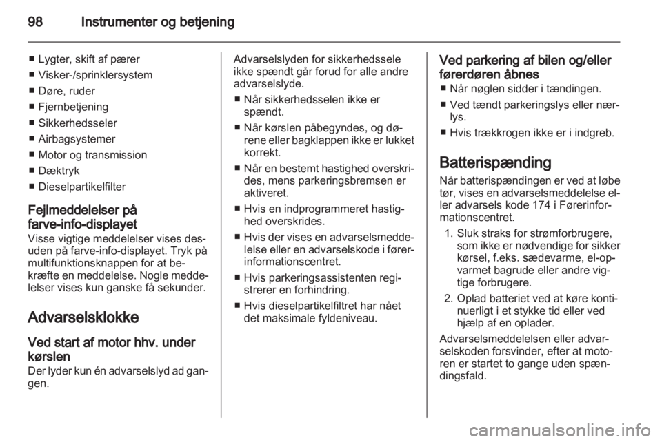 OPEL INSIGNIA 2012  Instruktionsbog (in Danish) 