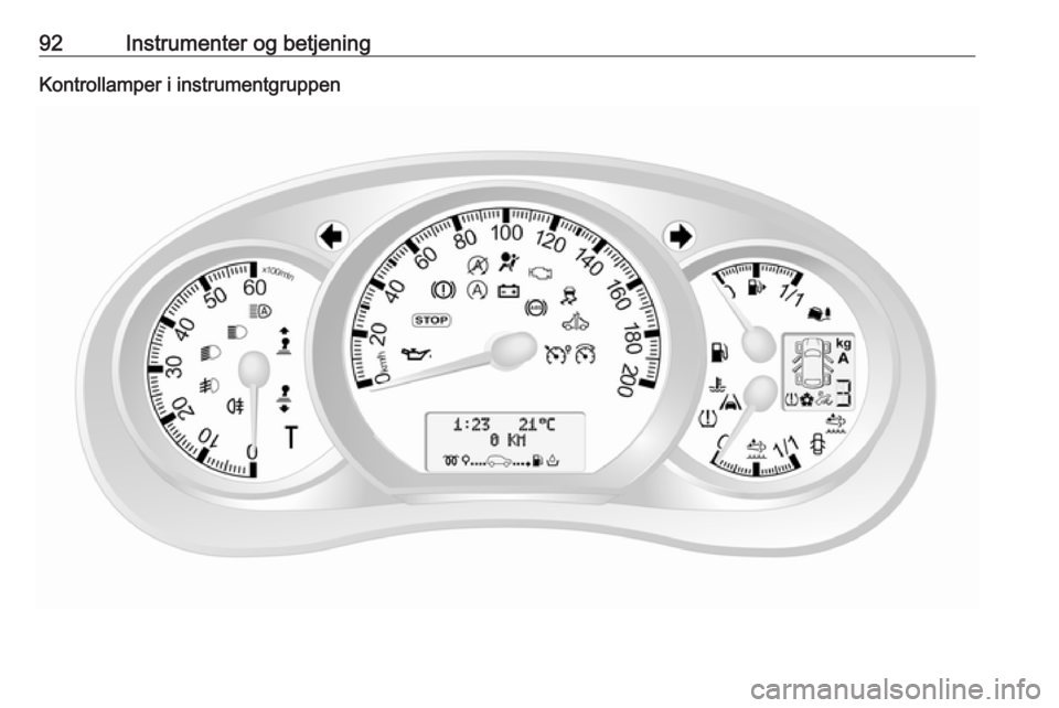 OPEL MOVANO_B 2017.5  Instruktionsbog (in Danish) 92Instrumenter og betjeningKontrollamper i instrumentgruppen 