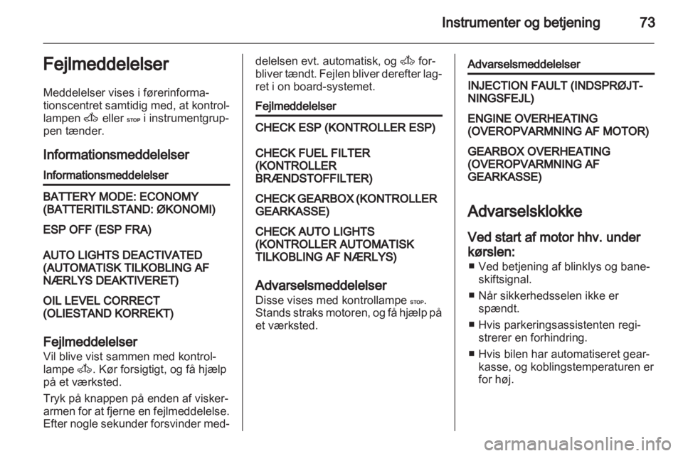 OPEL VIVARO 2012  Instruktionsbog (in Danish) 