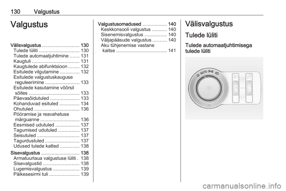 OPEL INSIGNIA 2017 Omaniku käsiraamat (in Estonian) 130ValgustusValgustusVälisvalgustus............................ 130
Tulede lüliti .............................. 130
Tulede automaatjuhtimine .......131
Kaugtuli ................................... OPEL INSIGNIA 2017 Omaniku käsiraamat (in Estonian) 130ValgustusValgustusVälisvalgustus............................ 130
Tulede lüliti .............................. 130
Tulede automaatjuhtimine .......131
Kaugtuli ...................................