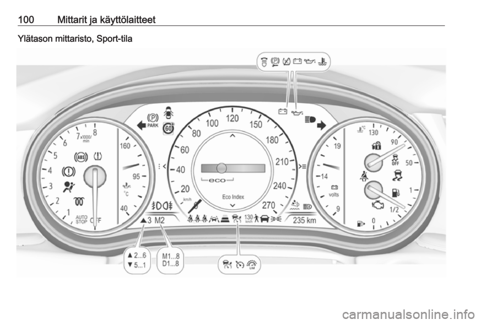 OPEL INSIGNIA BREAK 2018.5  Ohjekirja (in Finnish) 100Mittarit ja käyttölaitteetYlätason mittaristo, Sport-tila 