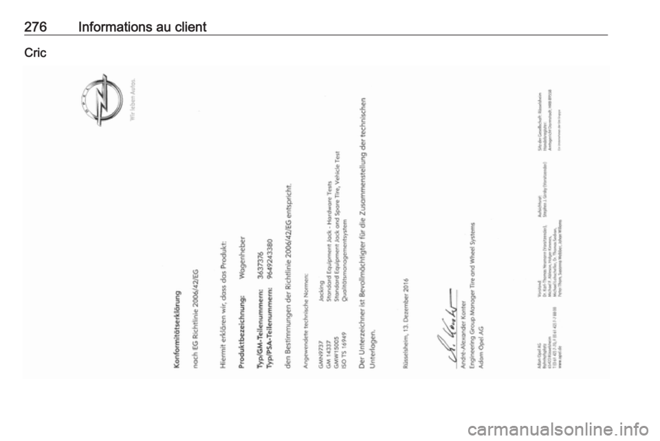 OPEL GRANDLAND X 2019.75  Manuel dutilisation (in French) 276Informations au clientCric 