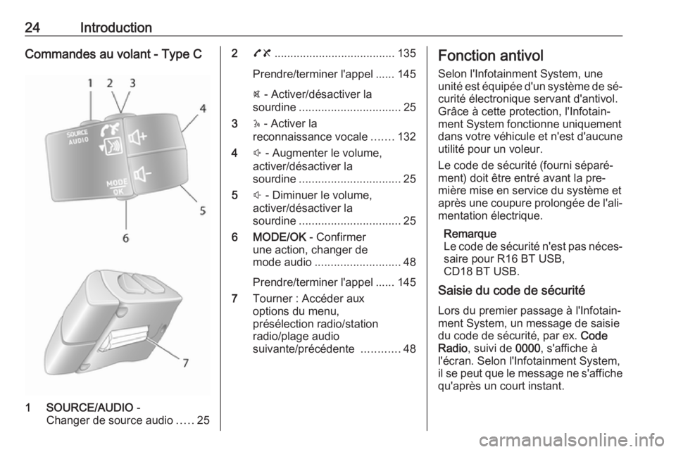 OPEL MOVANO_B 2016  Manuel multimédia (in French) 24IntroductionCommandes au volant - Type C
1 SOURCE/AUDIO -
Changer de source audio .....25
2 78 ...................................... 135
Prendre/terminer l'appel ...... 145
@  - Activer/désact