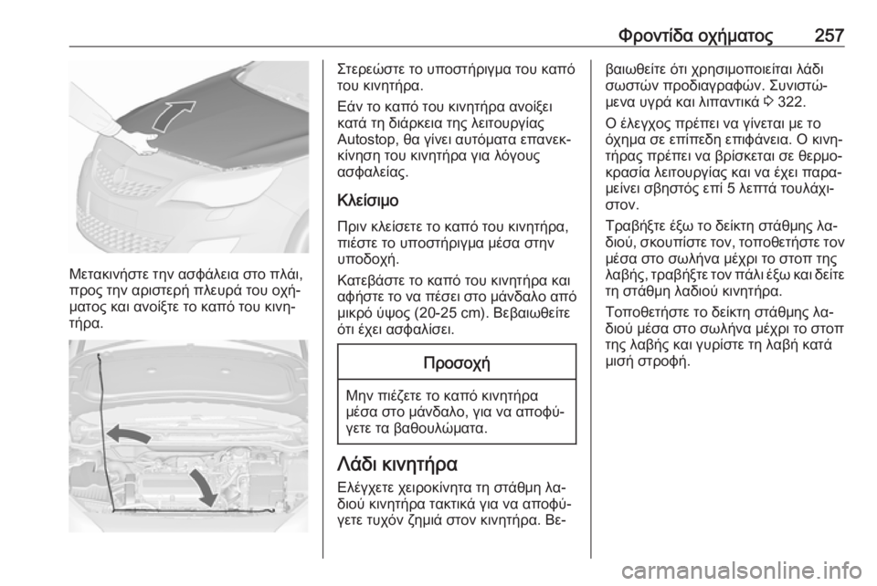 OPEL ASTRA J 2016 Εγχειρίδιο Οδηγιών Χρήσης και Λειτουργίας (in Greek) Φροντίδα οχήματος257
Μετακινήστε την ασφάλεια στο πλάι,
προς την αριστερή πλευρά του οχή‐
ματος και ανοίξτε τ OPEL ASTRA J 2016 Εγχειρίδιο Οδηγιών Χρήσης και Λειτουργίας (in Greek) Φροντίδα οχήματος257
Μετακινήστε την ασφάλεια στο πλάι,
προς την αριστερή πλευρά του οχή‐
ματος και ανοίξτε τ