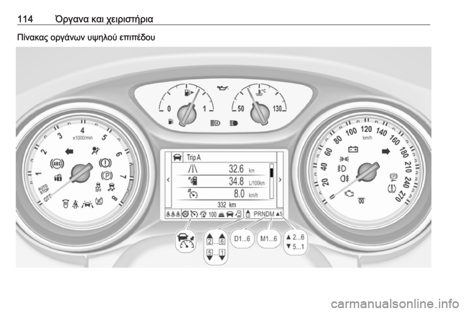 OPEL ASTRA K 2018  Εγχειρίδιο Οδηγιών Χρήσης και Λειτουργίας (in Greek) 114Όργανα και χειριστήριαΠίνακας οργάνων υψηλού επιπέδου 
