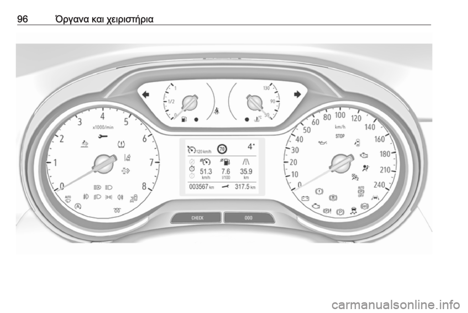 OPEL GRANDLAND X 2018.75  Εγχειρίδιο Οδηγιών Χρήσης και Λειτουργίας (in Greek) 96Όργανα και χειριστήρια 
