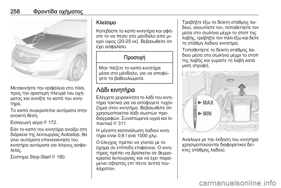 OPEL INSIGNIA 2016  Εγχειρίδιο Οδηγιών Χρήσης και Λειτουργίας (in Greek) 258Φροντίδα οχήματος
Μετακινήστε την ασφάλεια στο πλάι,
προς την αριστερή πλευρά του οχή‐
ματος και ανοίξτε τ