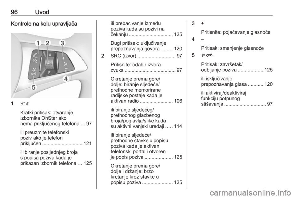 OPEL ASTRA K 2017 Priručnik za Infotainment (in Croatian) 96UvodKontrole na kolu upravljača
1qw
Kratki pritisak: otvaranje
izbornika OnStar ako
nema priključenog telefona ...97
ili preuzmite telefonski
poziv ako je telefon
priključen ..................... OPEL ASTRA K 2017 Priručnik za Infotainment (in Croatian) 96UvodKontrole na kolu upravljača
1qw
Kratki pritisak: otvaranje
izbornika OnStar ako
nema priključenog telefona ...97
ili preuzmite telefonski
poziv ako je telefon
priključen .....................