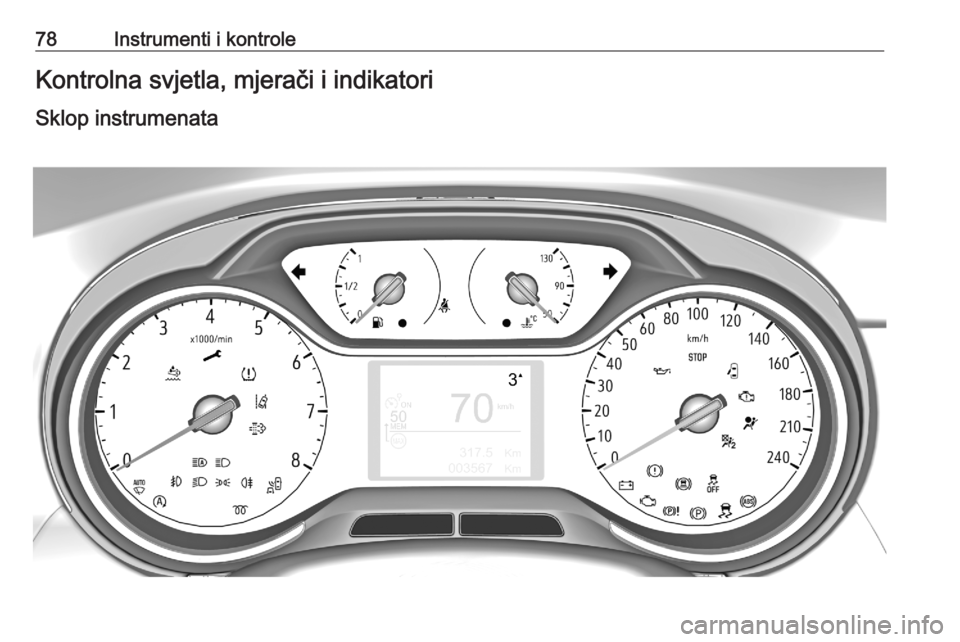 OPEL CROSSLAND X 2020  Priručnik za vlasnika (in Croatian) 78Instrumenti i kontroleKontrolna svjetla, mjerači i indikatoriSklop instrumenata 