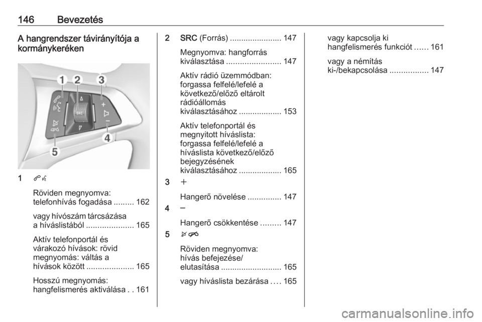 OPEL ASTRA K 2017.5 Infotainment kézikönyv (in Hungarian) 146BevezetésA hangrendszer távirányítója a
kormánykeréken
1 qw
Röviden megnyomva:
telefonhívás fogadása .........162
vagy hívószám tárcsázása
a híváslistából ..................... OPEL ASTRA K 2017.5 Infotainment kézikönyv (in Hungarian) 146BevezetésA hangrendszer távirányítója a
kormánykeréken
1 qw
Röviden megnyomva:
telefonhívás fogadása .........162
vagy hívószám tárcsázása
a híváslistából .....................