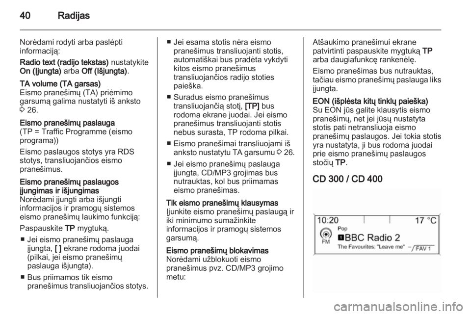 OPEL MERIVA 2012.5  Informacijos ir pramogų sistemos vadovas (in Lithuanian) 