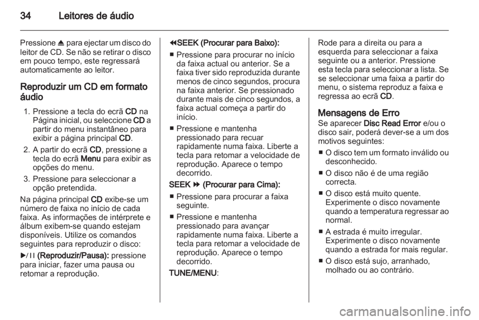OPEL AMPERA 2013  Manual de Informação e Lazer (in Portugues) 
