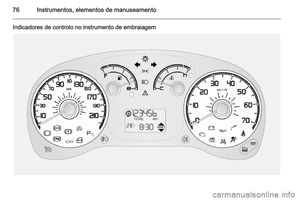 OPEL COMBO 2014  Manual de Instruções (in Portugues) 76Instrumentos, elementos de manuseamento
Indicadores de controlo no instrumento de embraiagem 