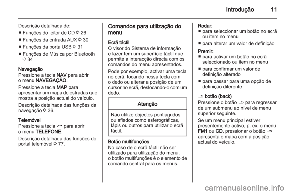 OPEL CORSA 2011  Manual de Informação e Lazer (in Portugues) 
