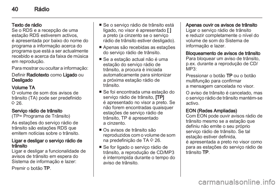 OPEL MERIVA 2012  Manual de Informação e Lazer (in Portugues) 