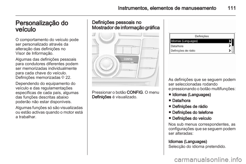 OPEL MERIVA 2012  Manual de Instruções (in Portugues) 