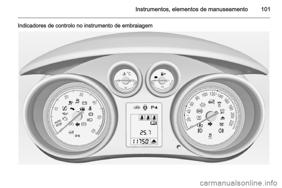 OPEL MERIVA 2015  Manual de Instruções (in Portugues) Instrumentos, elementos de manuseamento101
Indicadores de controlo no instrumento de embraiagem 