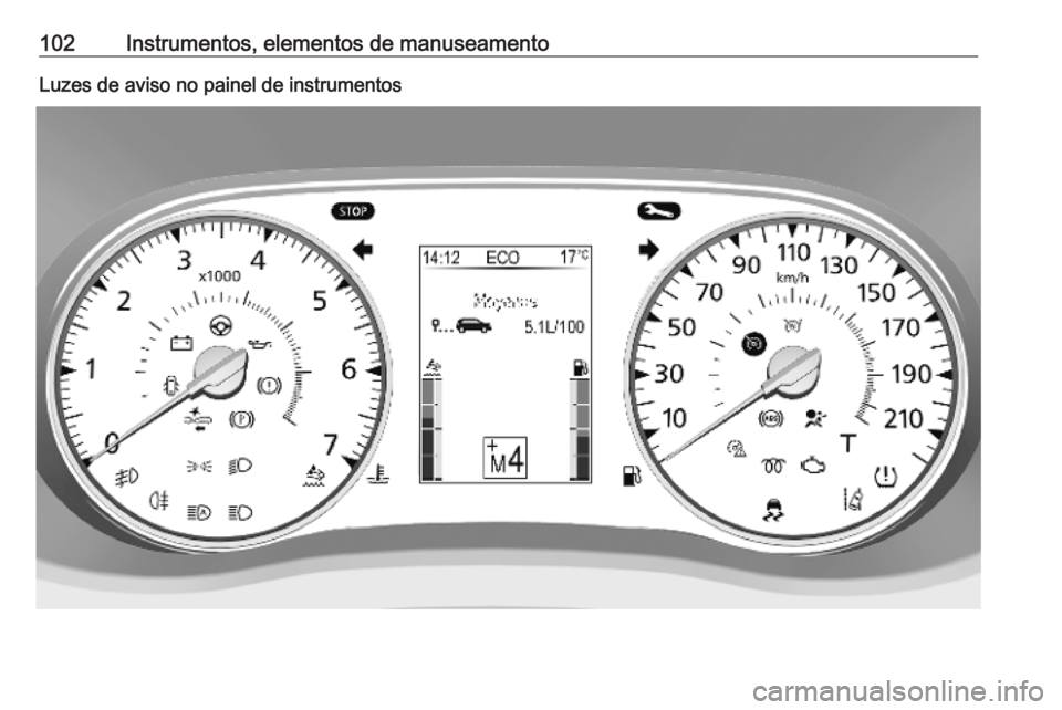 OPEL MOVANO_B 2020  Manual de Instruções (in Portugues) 102Instrumentos, elementos de manuseamentoLuzes de aviso no painel de instrumentos 