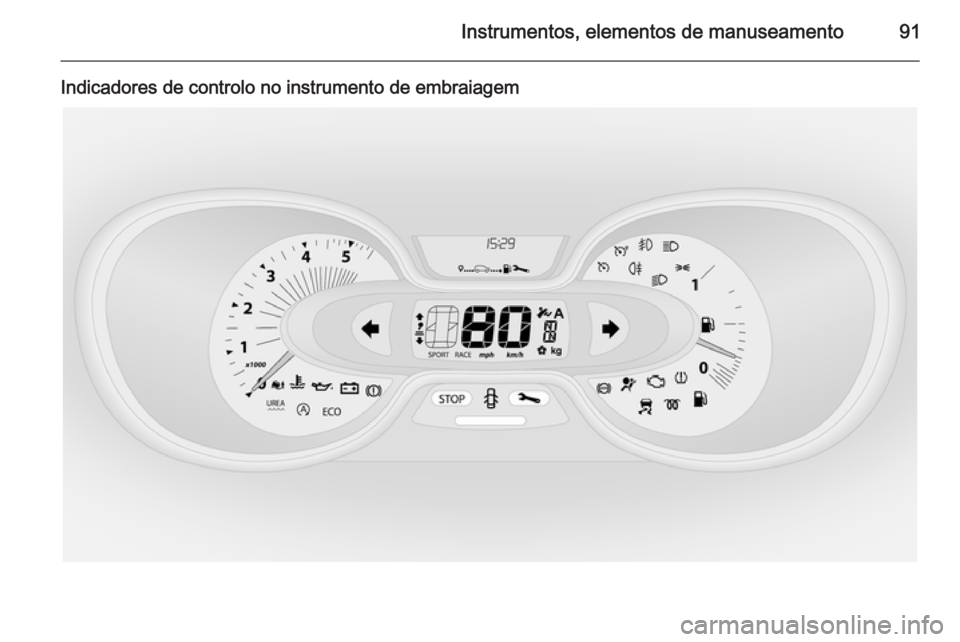 OPEL VIVARO B 2015.5  Manual de Instruções (in Portugues) Instrumentos, elementos de manuseamento91
Indicadores de controlo no instrumento de embraiagem 