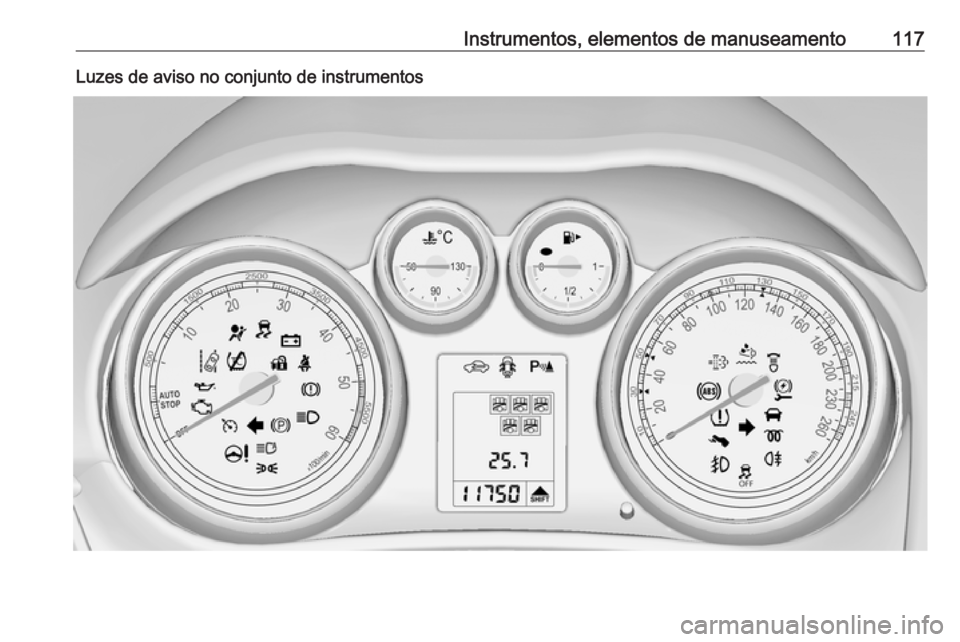 OPEL ZAFIRA C 2016.5  Manual de Instruções (in Portugues) Instrumentos, elementos de manuseamento117Luzes de aviso no conjunto de instrumentos 