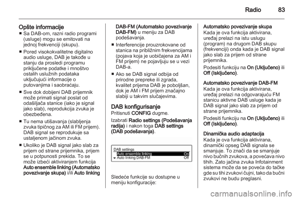 OPEL ADAM 2013  Uputstvo za rukovanje Infotainment sistemom (in Serbian) 