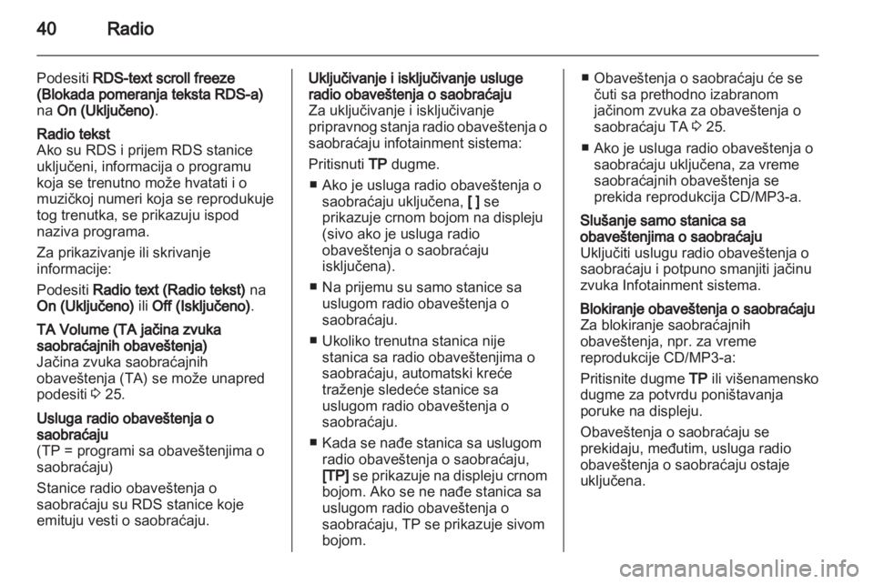 OPEL CASCADA 2013.5  Uputstvo za rukovanje Infotainment sistemom (in Serbian) 