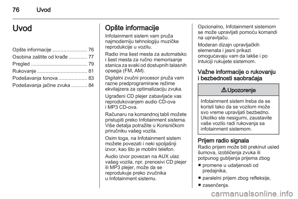 OPEL COMBO 2011  Uputstvo za rukovanje Infotainment sistemom (in Serbian) 