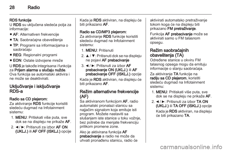 OPEL COMBO D 2013  Uputstvo za rukovanje Infotainment sistemom (in Serbian) 