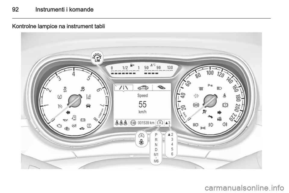 OPEL CORSA 2015.75  Uputstvo za upotrebu (in Serbian) 92Instrumenti i komande
Kontrolne lampice na instrument tabli 