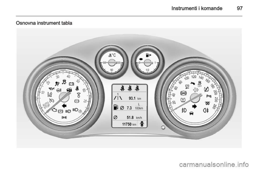 OPEL INSIGNIA 2014  Uputstvo za upotrebu (in Serbian) Instrumenti i komande97
Osnovna instrument tabla 