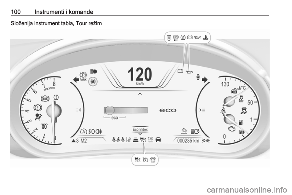 OPEL INSIGNIA 2016.5  Uputstvo za upotrebu (in Serbian) 100Instrumenti i komandeSloženija instrument tabla, Tour režim 