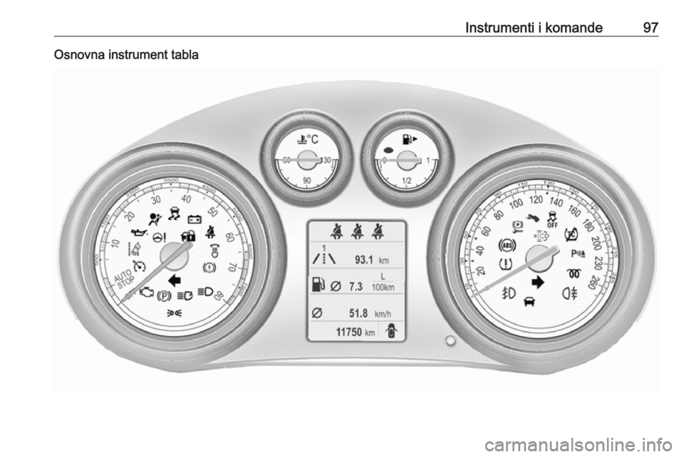 OPEL INSIGNIA 2016.5  Uputstvo za upotrebu (in Serbian) Instrumenti i komande97Osnovna instrument tabla 