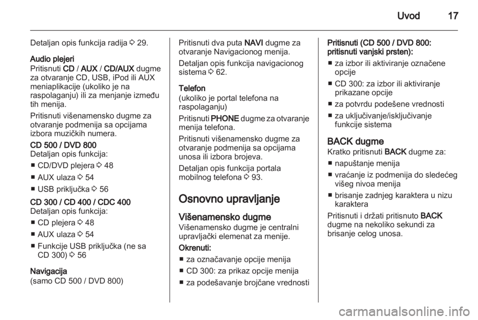 OPEL MERIVA 2011  Uputstvo za rukovanje Infotainment sistemom (in Serbian) 