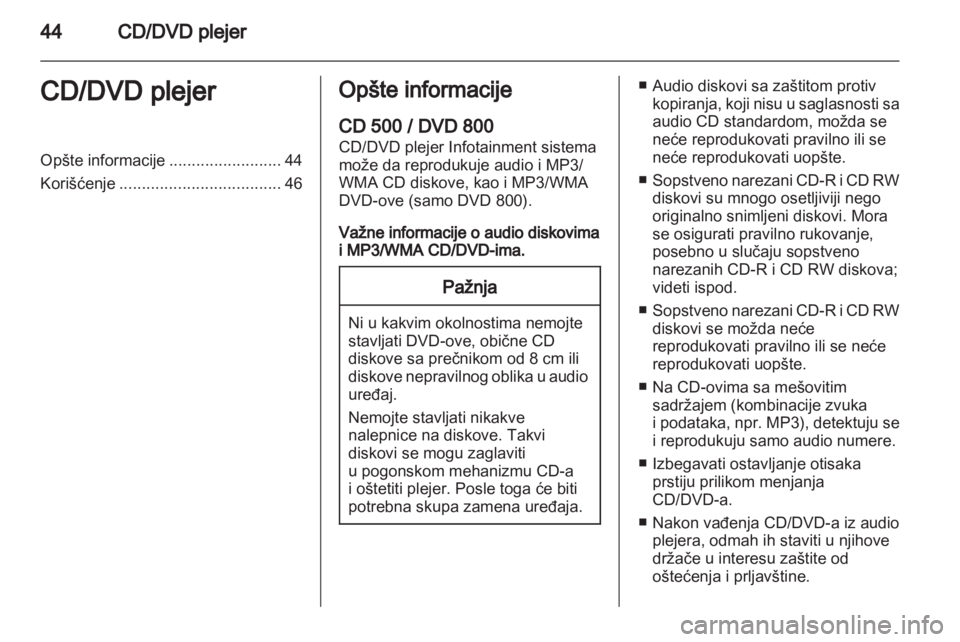 OPEL MERIVA 2011.25  Uputstvo za rukovanje Infotainment sistemom (in Serbian) 