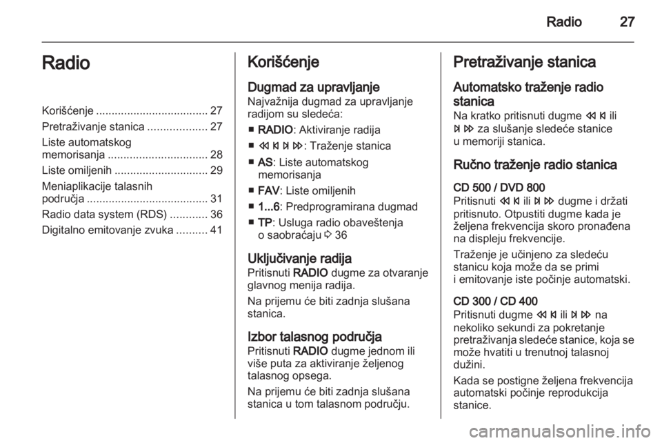 OPEL MERIVA 2011.5  Uputstvo za rukovanje Infotainment sistemom (in Serbian) 