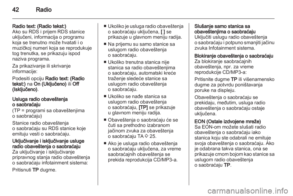 OPEL MERIVA 2012  Uputstvo za rukovanje Infotainment sistemom (in Serbian) 