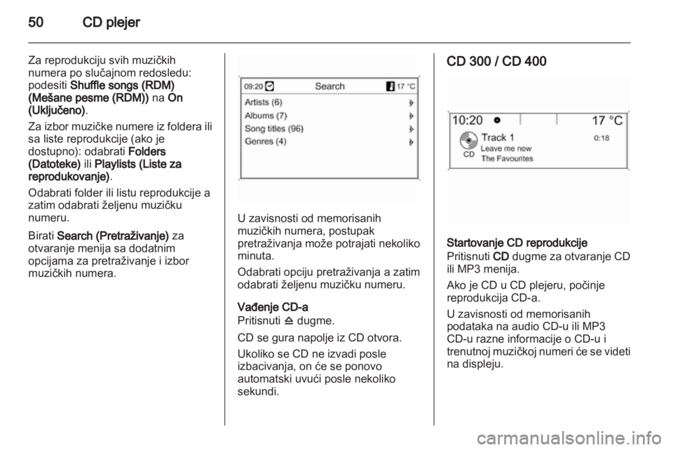 OPEL MERIVA 2012.5  Uputstvo za rukovanje Infotainment sistemom (in Serbian) 