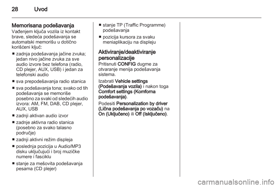 OPEL MERIVA 2013.5  Uputstvo za rukovanje Infotainment sistemom (in Serbian) 