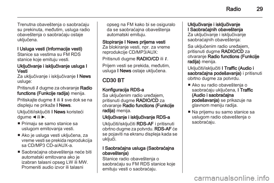 OPEL VIVARO 2012  Uputstvo za rukovanje Infotainment sistemom (in Serbian) 