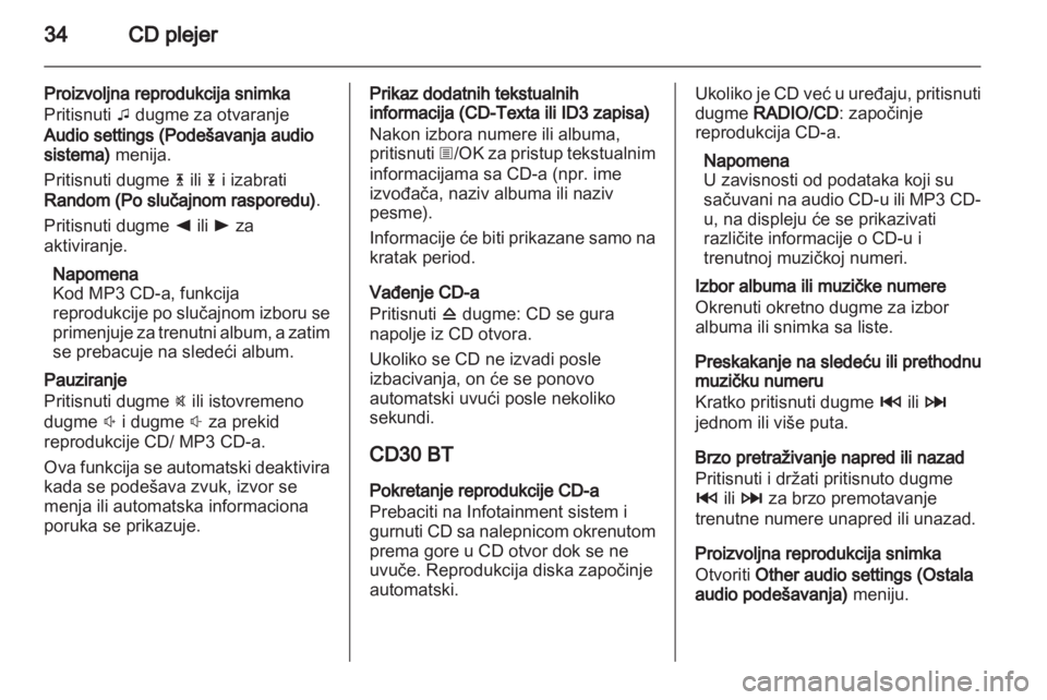 OPEL VIVARO 2012  Uputstvo za rukovanje Infotainment sistemom (in Serbian) 