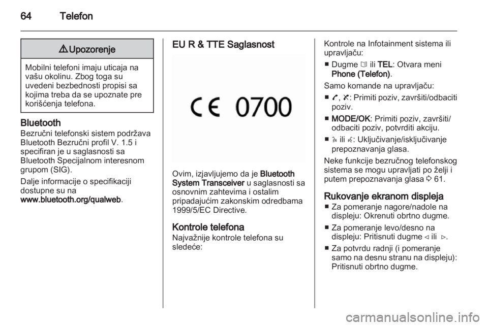 OPEL VIVARO 2012  Uputstvo za rukovanje Infotainment sistemom (in Serbian) 