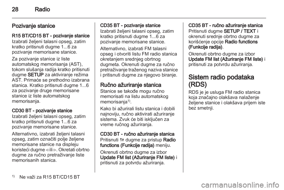 OPEL VIVARO 2013  Uputstvo za rukovanje Infotainment sistemom (in Serbian) 